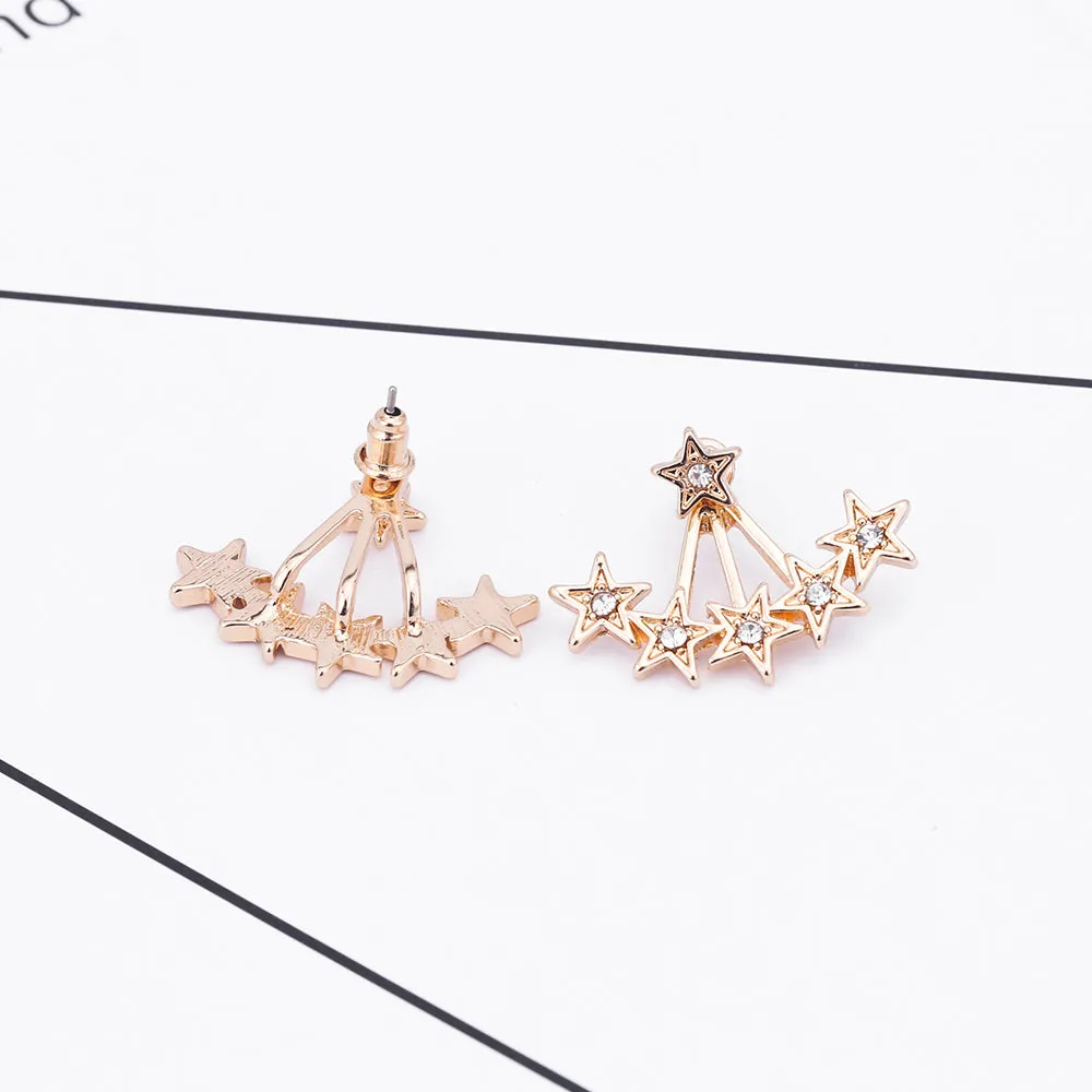 Golden Stars Delight Ear Jacket Style Stud Earrings