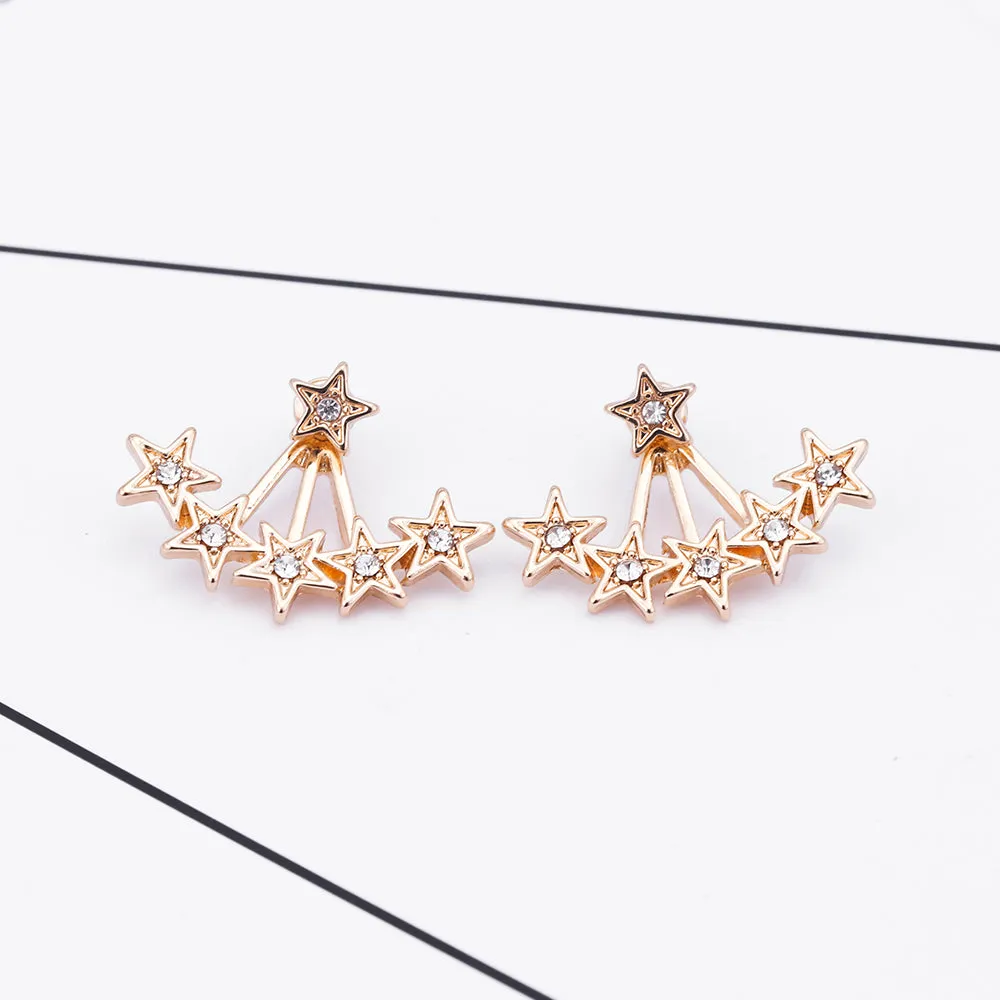 Golden Stars Delight Ear Jacket Style Stud Earrings