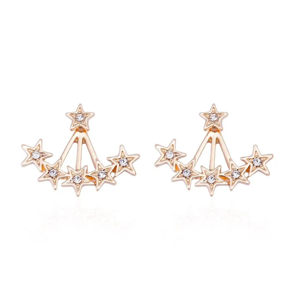 Golden Stars Delight Ear Jacket Style Stud Earrings