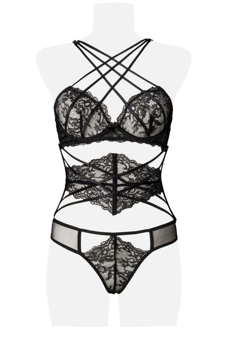 Grey Velvet Three-Part Lingerie Set