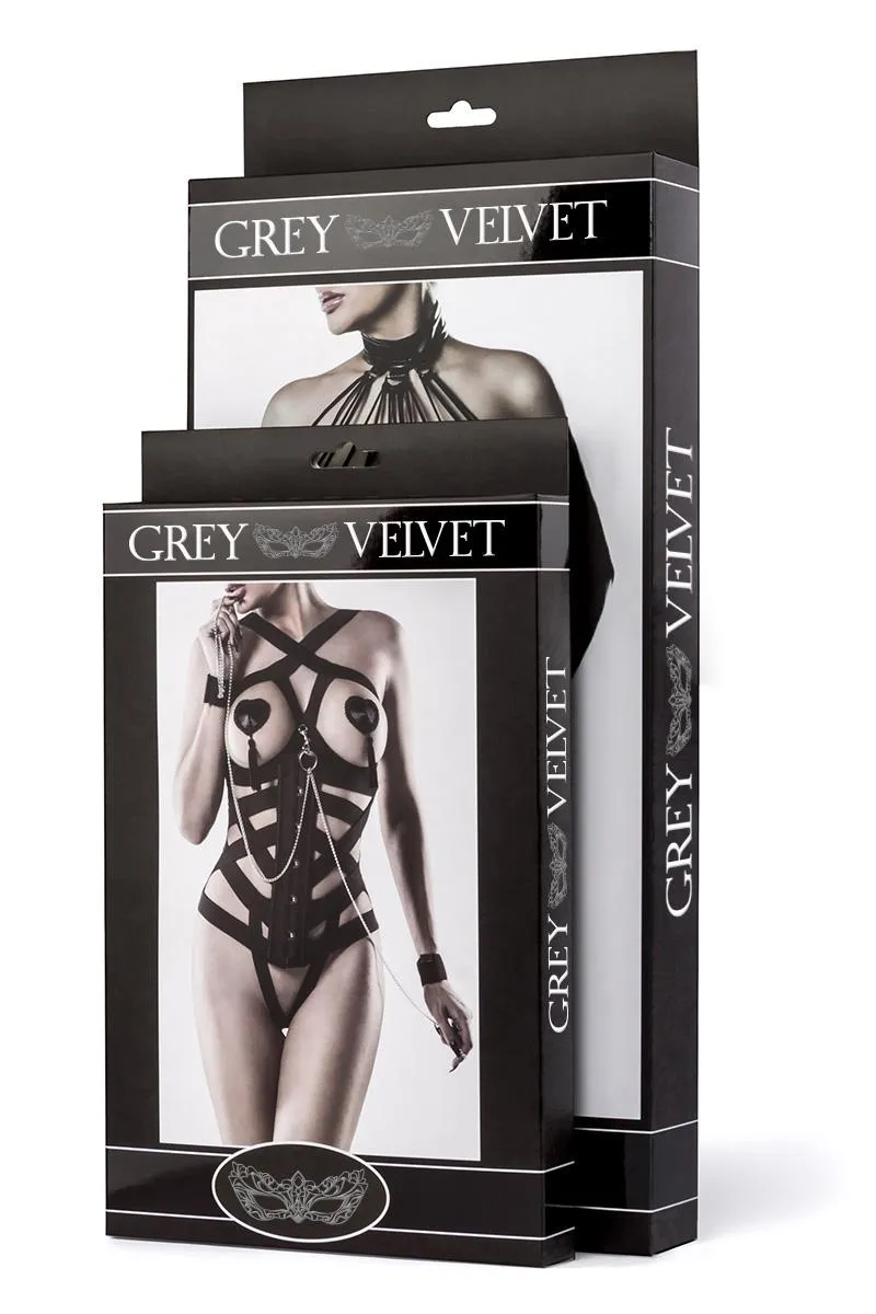 Grey Velvet Three-Part Lingerie Set