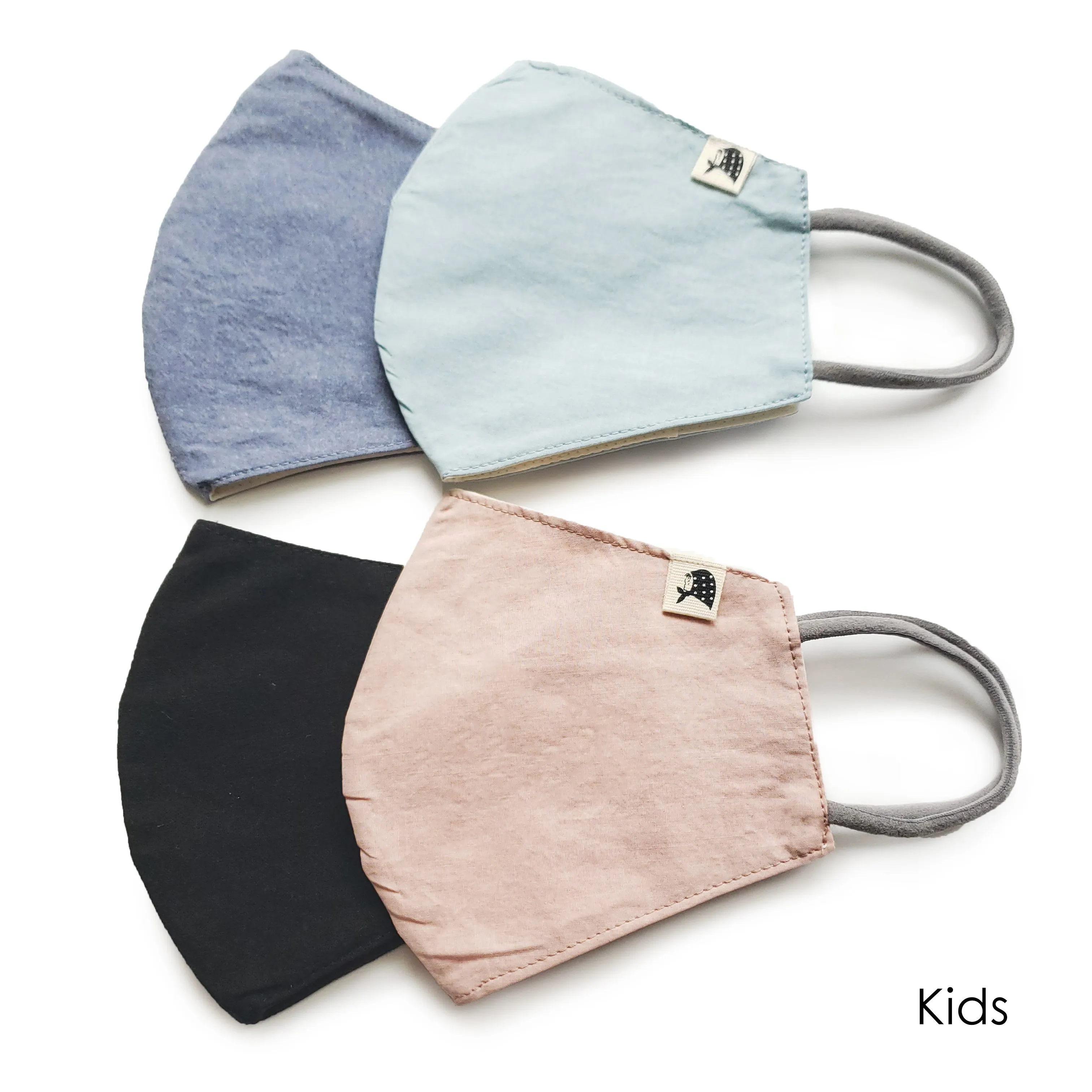 KIDS Reusable/washable Cotton Mask - Elastic ear loops/Contour (Solid)