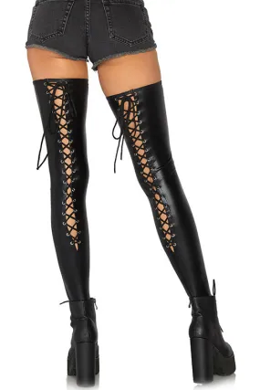 Leg Avenue Wetlook Lace Up Thigh Highs