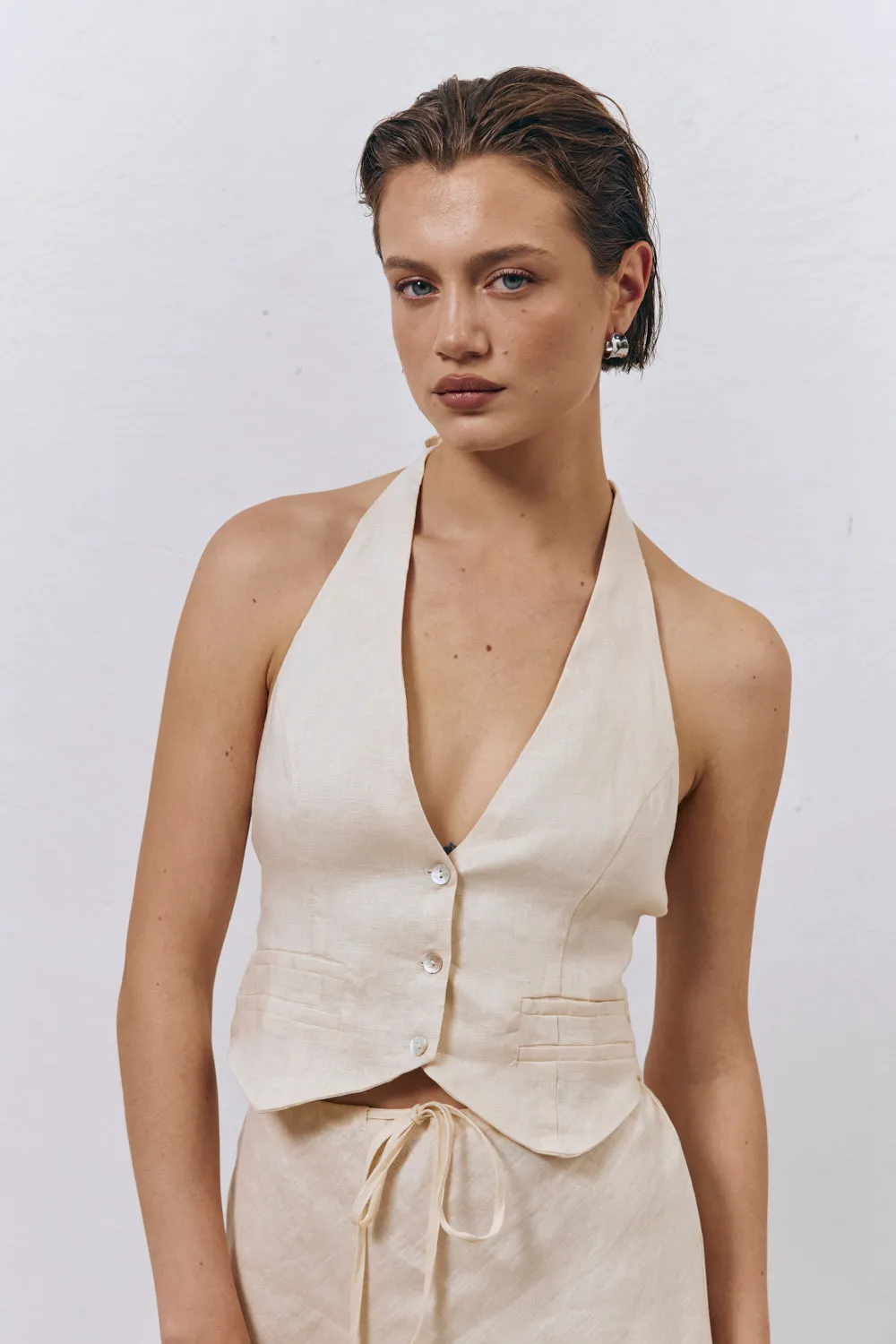 Los Cabos Linen Vest Cream