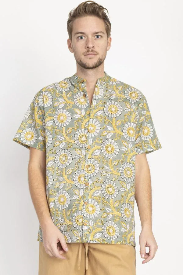 Men's Block Print Short Sleeve Button Shirt