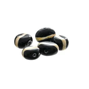 Murano Rock Beads - Black and Tan (5 Pieces) Approximately 15 x 20mm