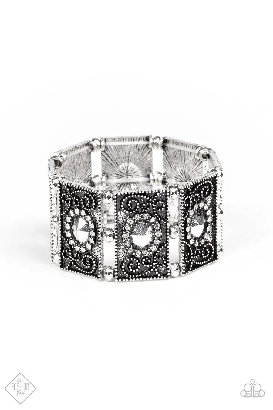 Paparazzi Accessories - Tycoon Texture -  #SS-1019 - Fashion Fix White Bracelet October 2019