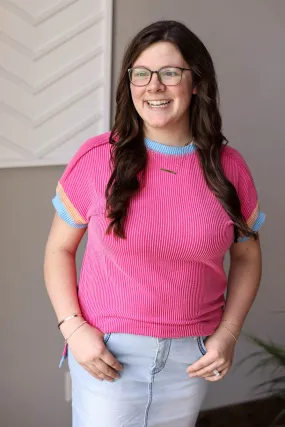 Pink Textured Contrast Top