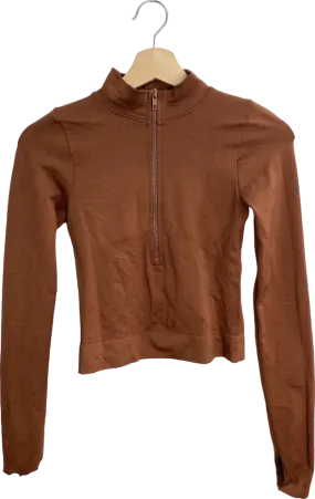 PrettyLittleThing Brown Half Zip Long Sleeve Top UK XS