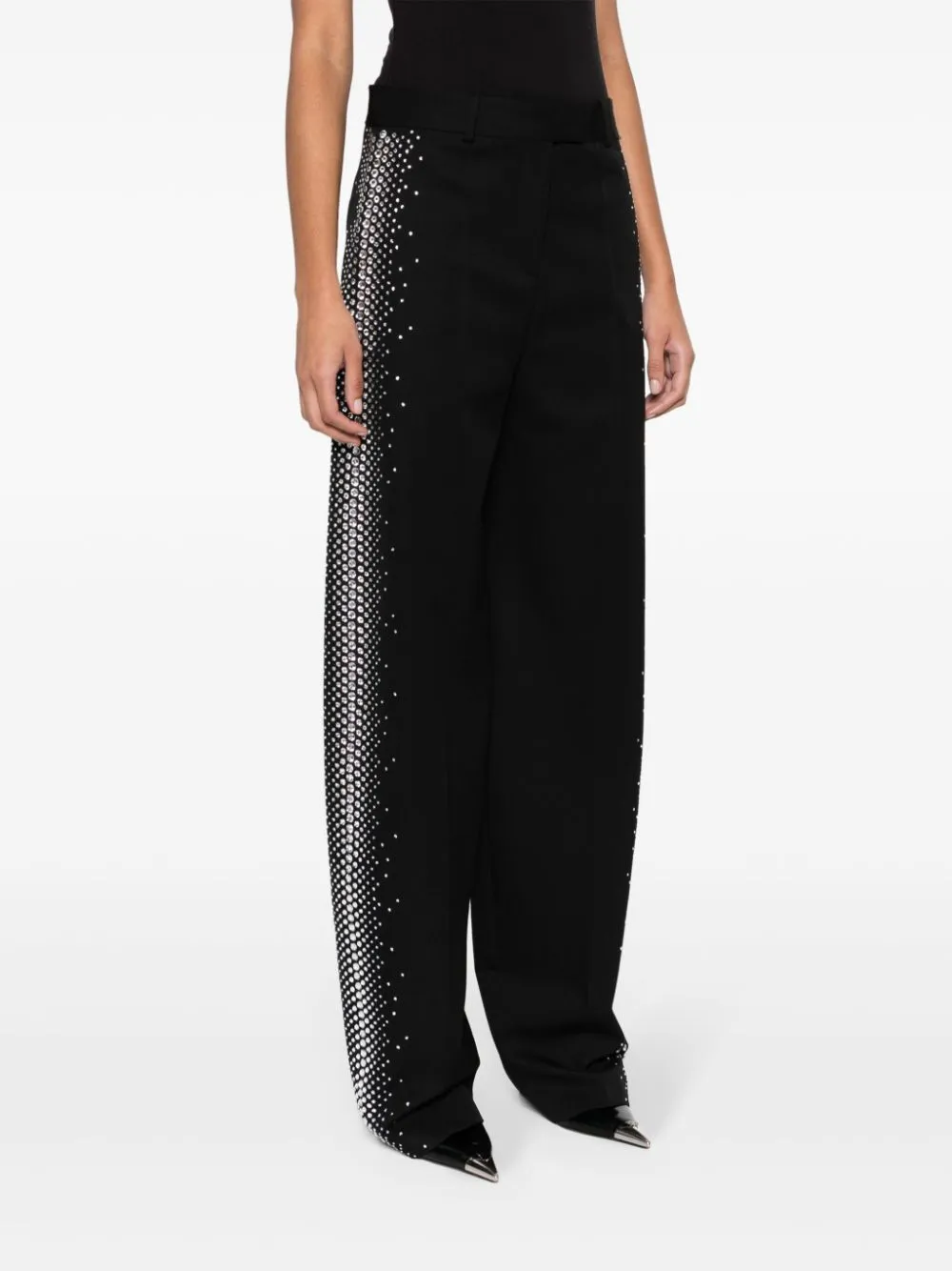 RHINESTONES DETAIL GABARDINE TROUSERS