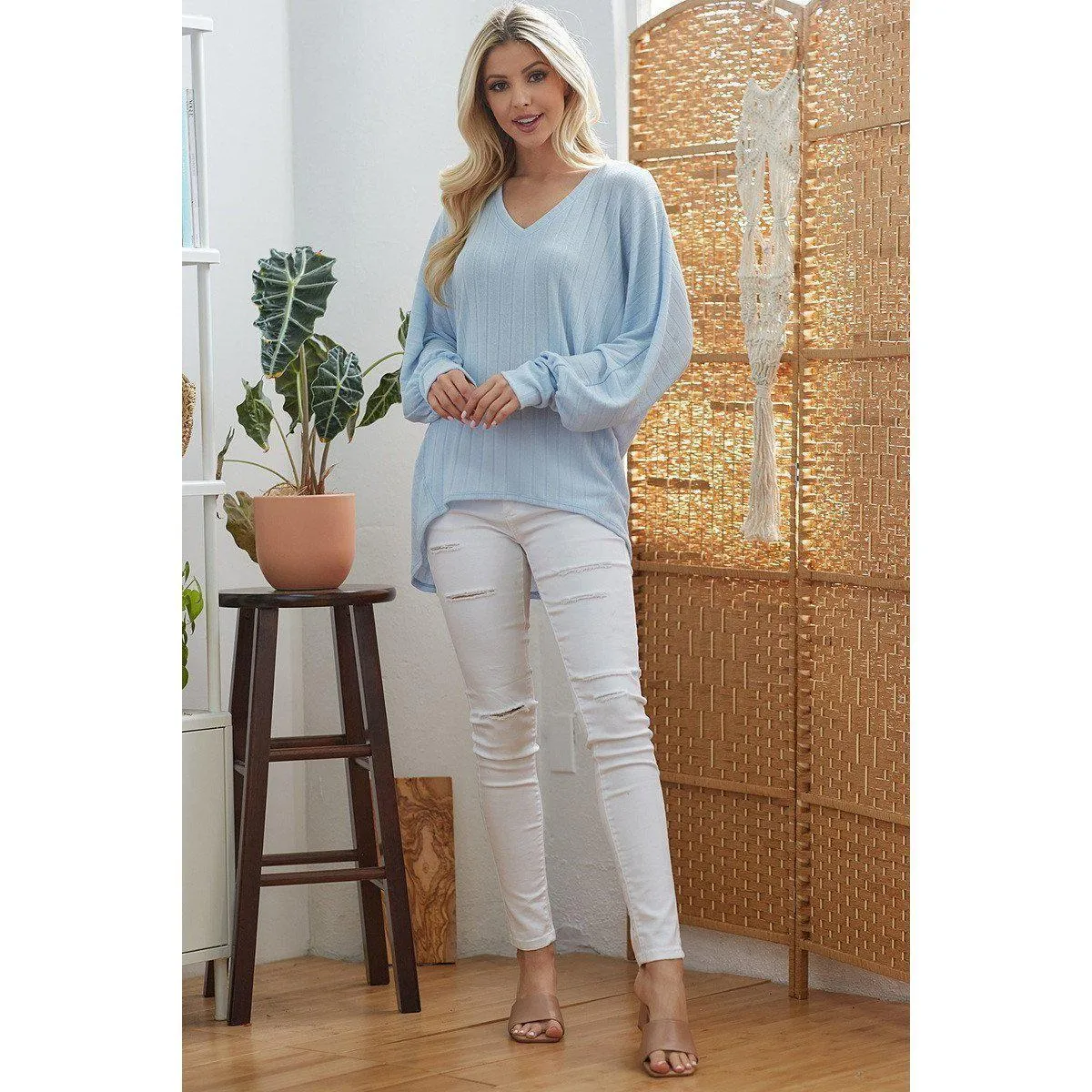 Ribbed V Neck Longsleeve Top