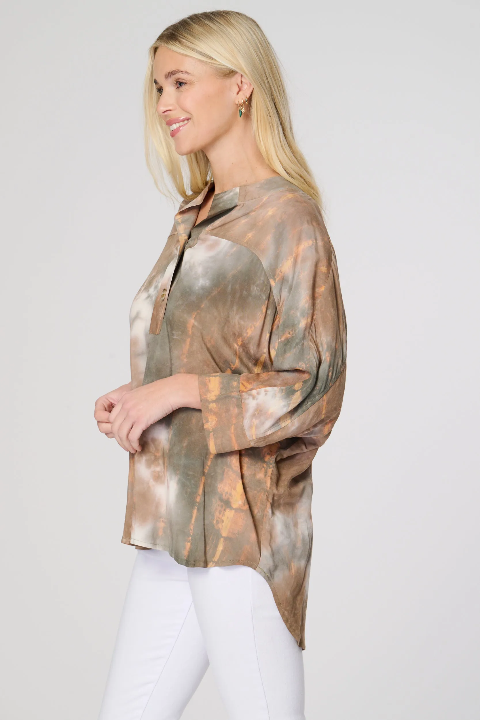 Saloos Wide Front Placket Tie-Dye Top