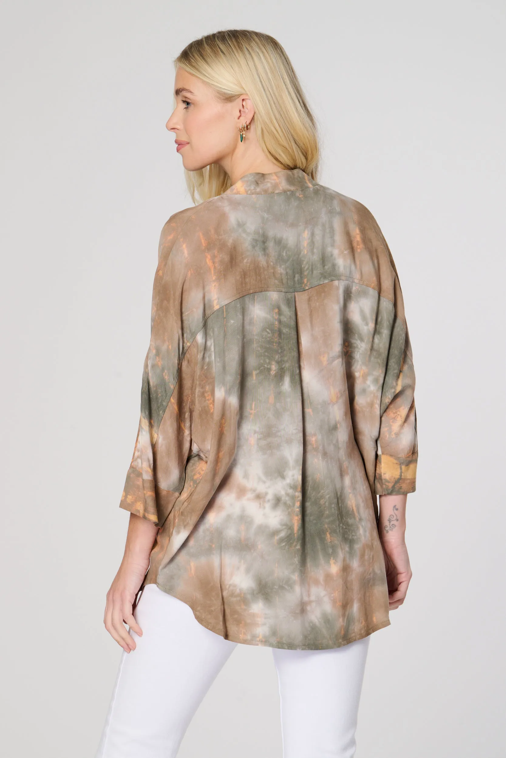 Saloos Wide Front Placket Tie-Dye Top