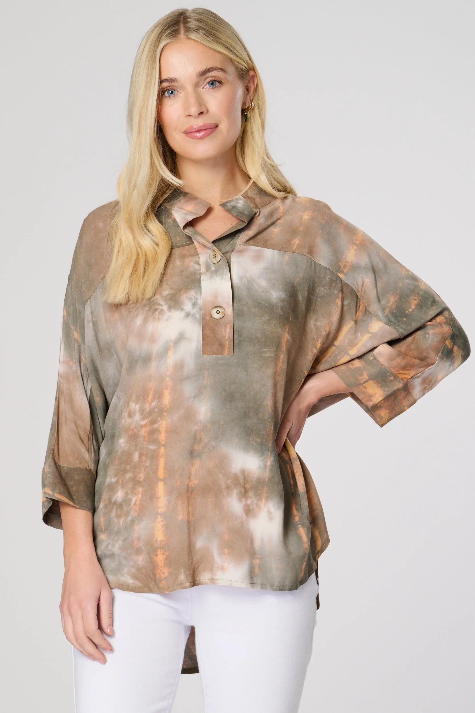 Saloos Wide Front Placket Tie-Dye Top