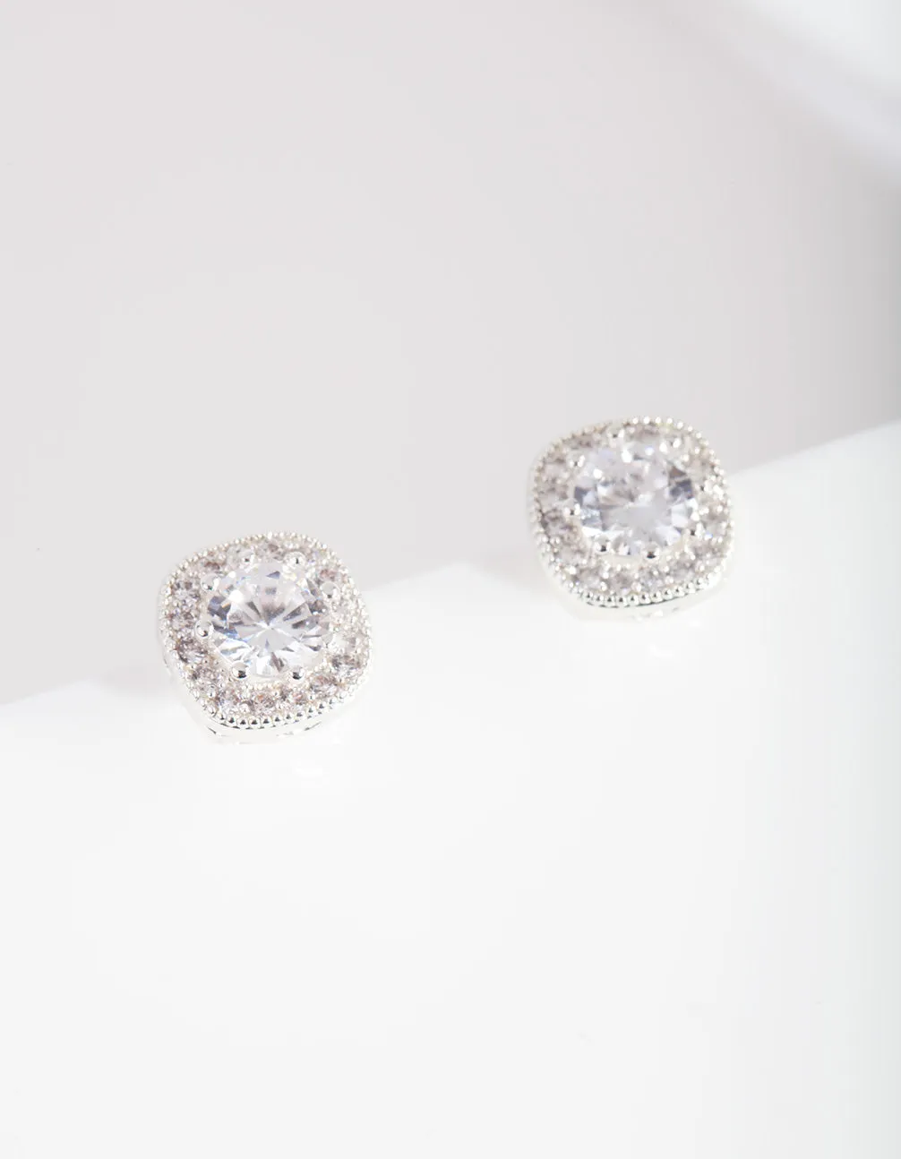 Silver Cubic Zirconia Vintage Pave Stud Earrings