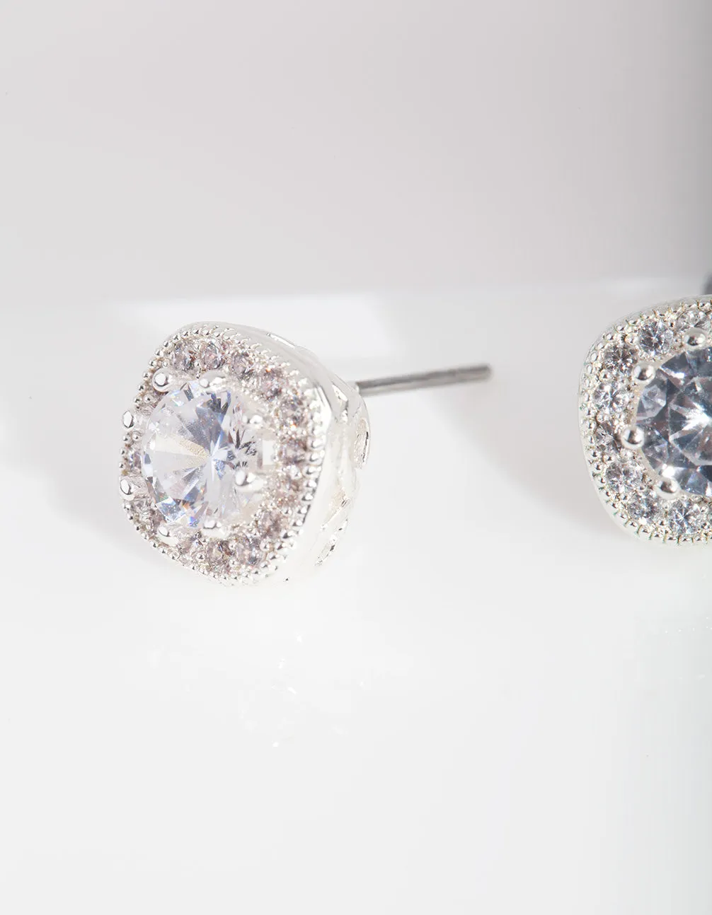 Silver Cubic Zirconia Vintage Pave Stud Earrings