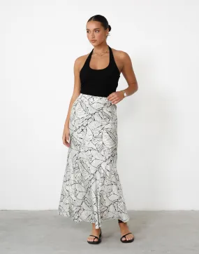 Teena Maxi Skirt (Cream/Black Print)