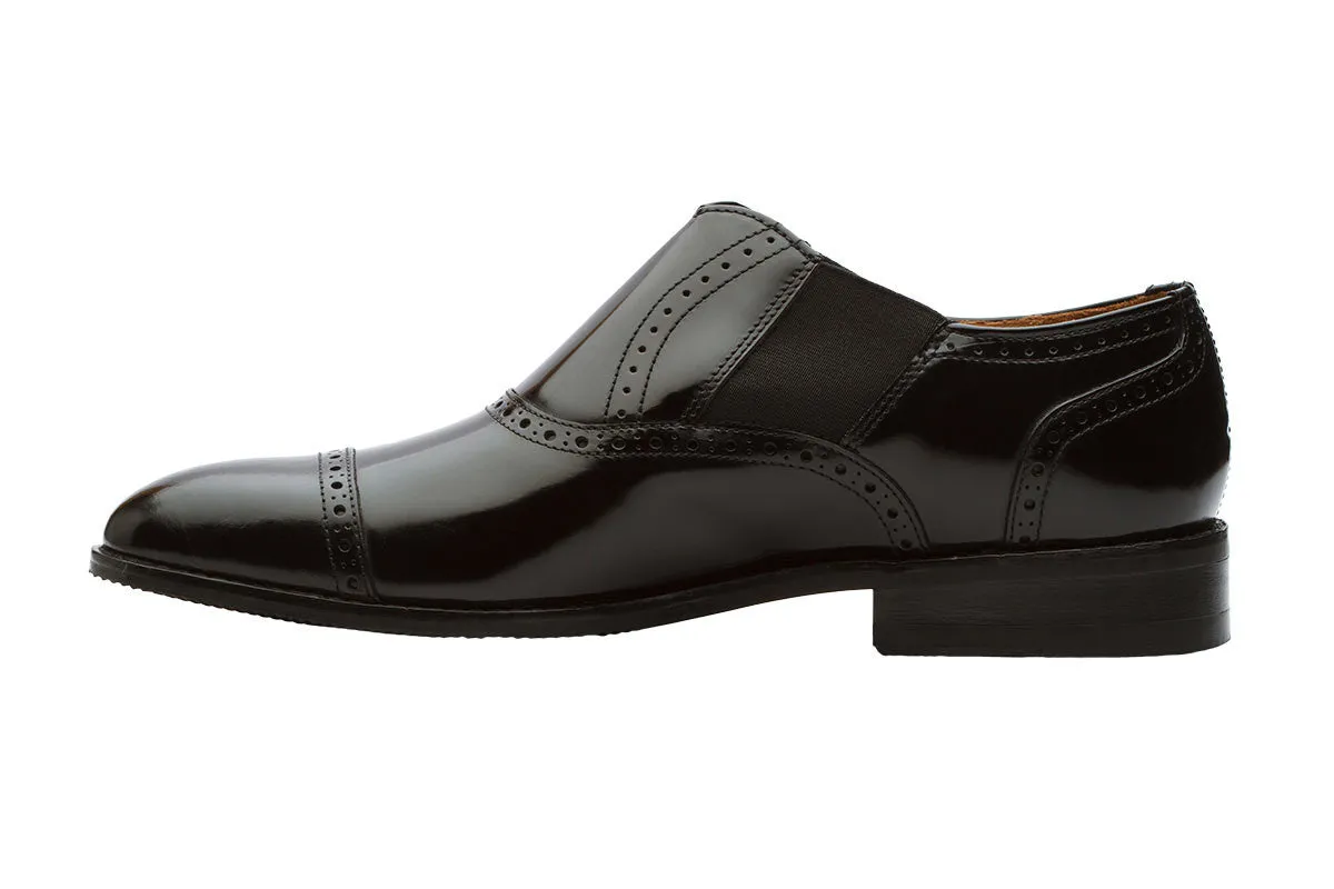 Toecap Brogue Elasticated Slipon–Black