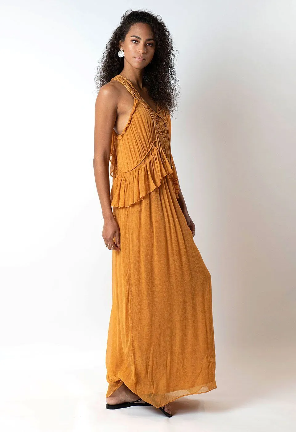 TRANSITION - MACRAME ARTWORK CHIFFON MAXI DRESS