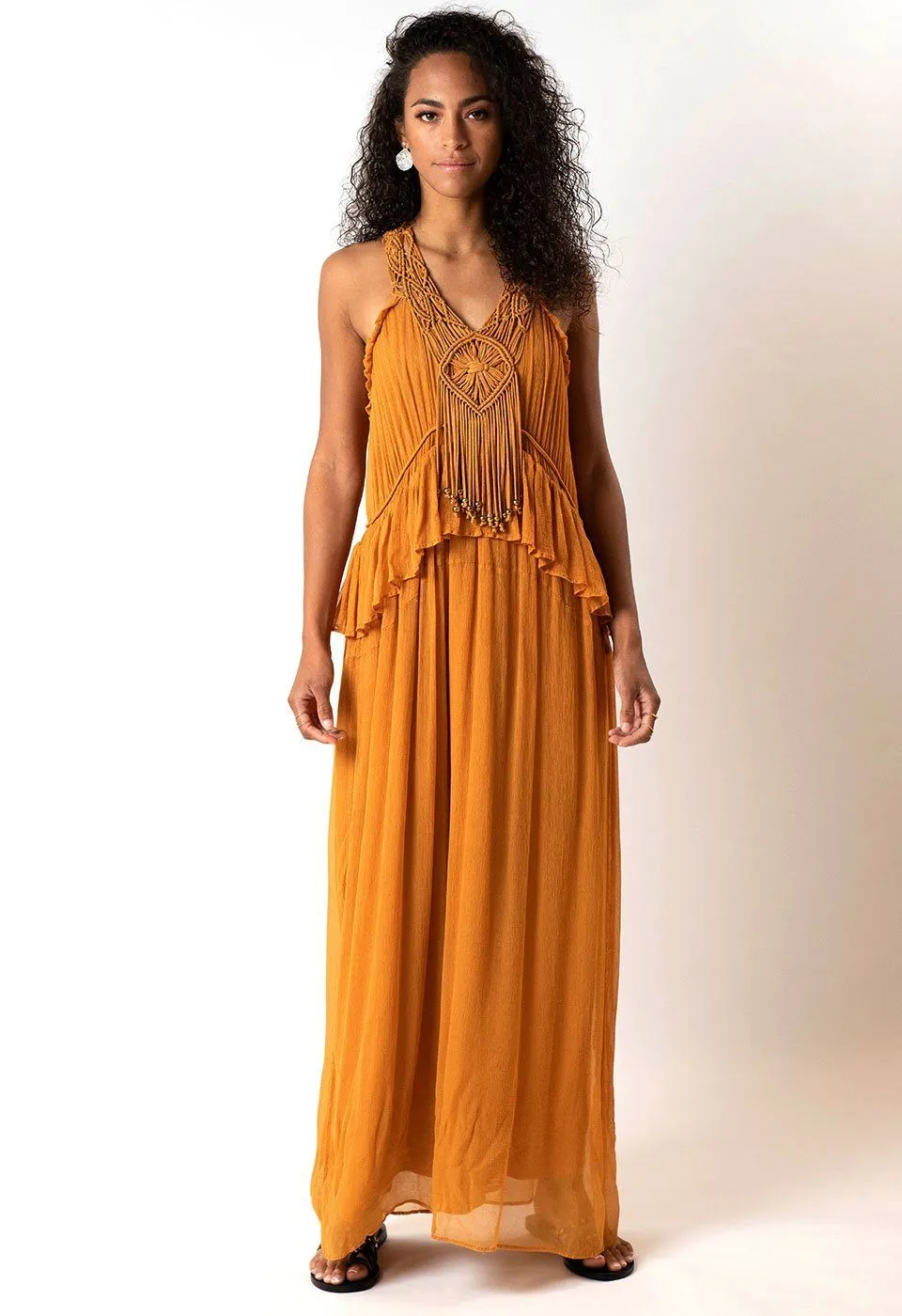 TRANSITION - MACRAME ARTWORK CHIFFON MAXI DRESS