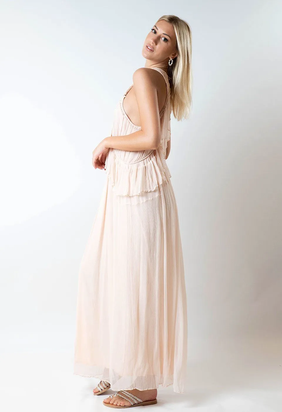 TRANSITION - MACRAME ARTWORK CHIFFON MAXI DRESS