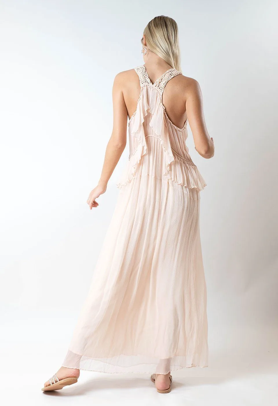 TRANSITION - MACRAME ARTWORK CHIFFON MAXI DRESS