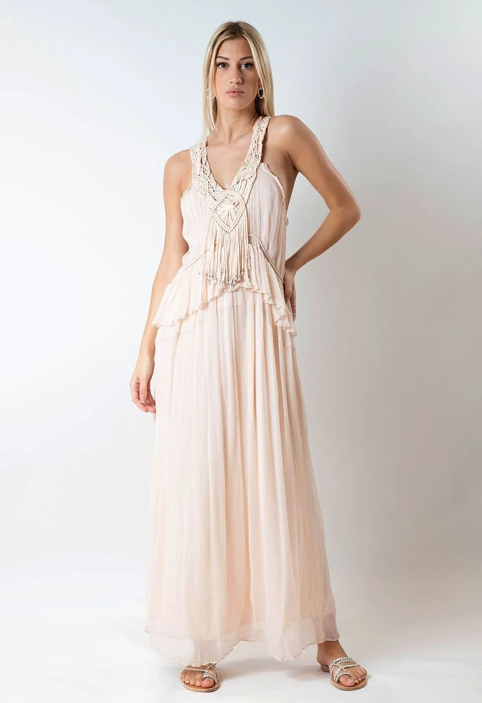 TRANSITION - MACRAME ARTWORK CHIFFON MAXI DRESS