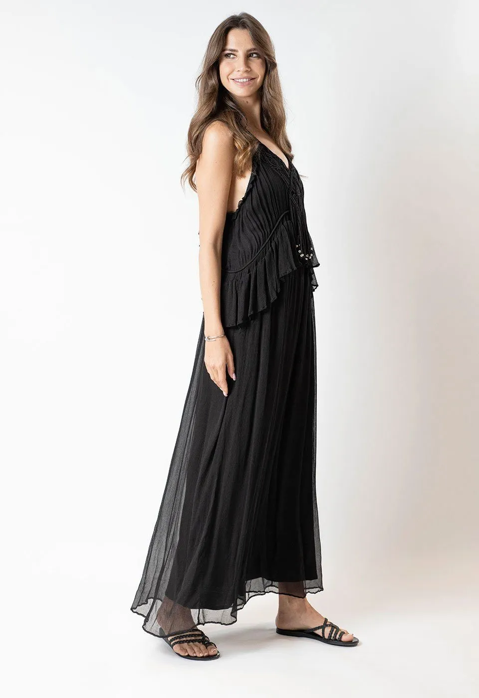 TRANSITION - MACRAME ARTWORK CHIFFON MAXI DRESS