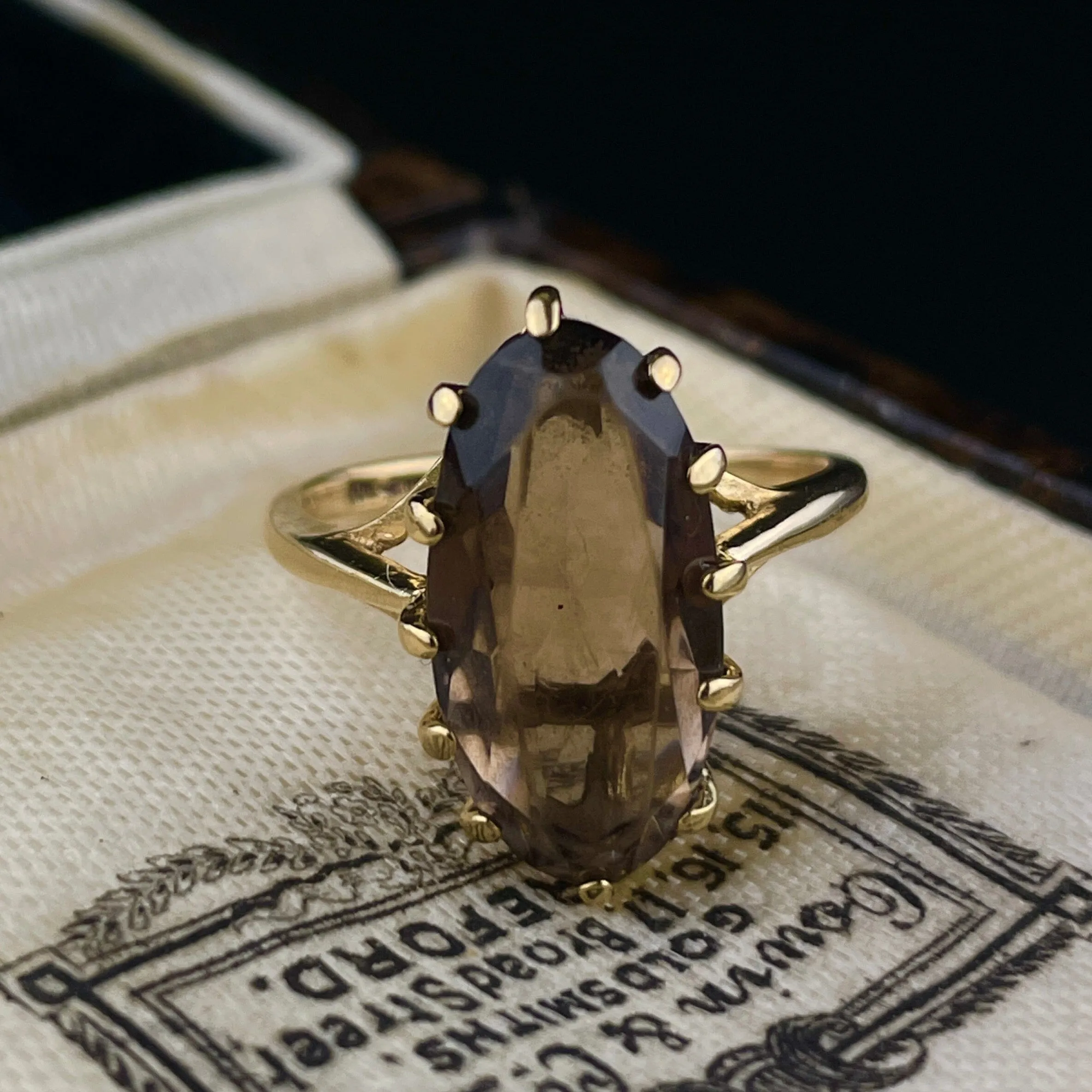 Vintage 10K Gold Smoky Quartz  Statement Ring, Sz 5