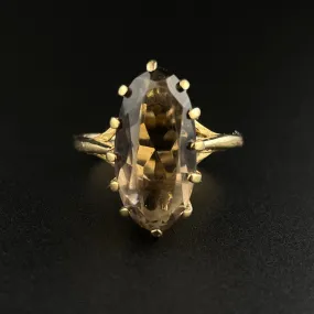 Vintage 10K Gold Smoky Quartz  Statement Ring, Sz 5