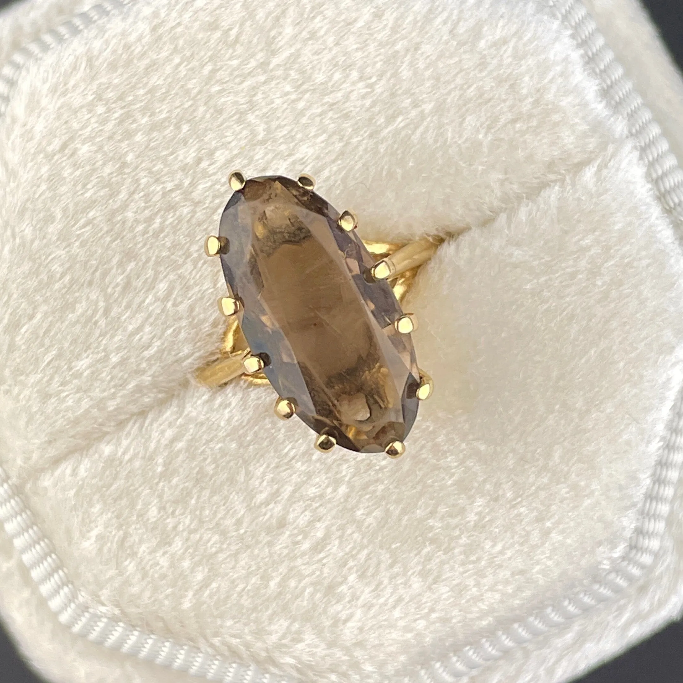 Vintage 10K Gold Smoky Quartz  Statement Ring, Sz 5