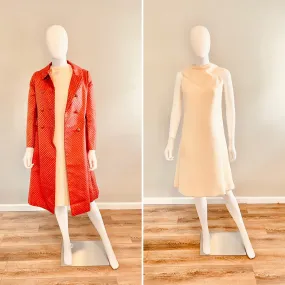 Vintage 1960s Malcom Starr Red Coat and Shift Dress Set / 60s red peacoat Size XS S