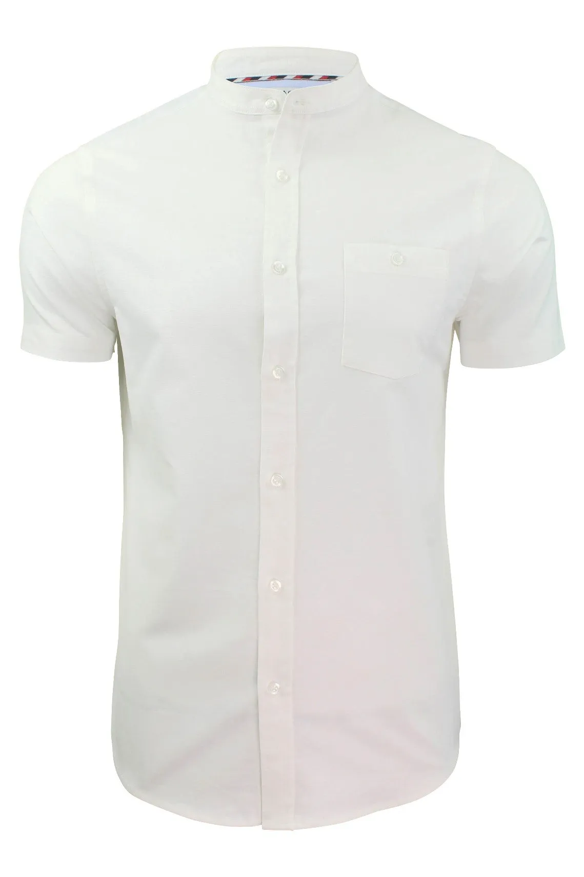 Xact Men's Grandad Collar Oxford Shirt Slim Fit Short Sleeved